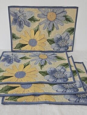 4 Home Classics Cotton Woven Floral Colorful Kitchen Dining Room Table Placemats